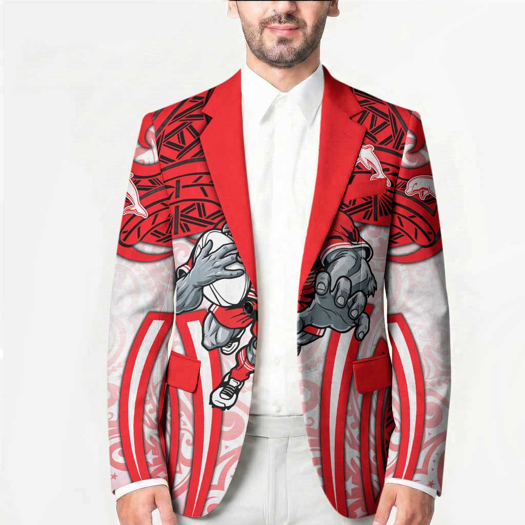 Dolphins Rugby Blazer Polynesian Tribal Dolphin Warrior Red White Pattern