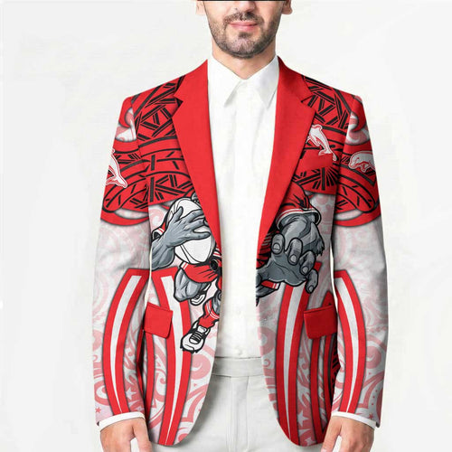 Dolphins Rugby Blazer Polynesian Tribal Dolphin Warrior Red White Pattern