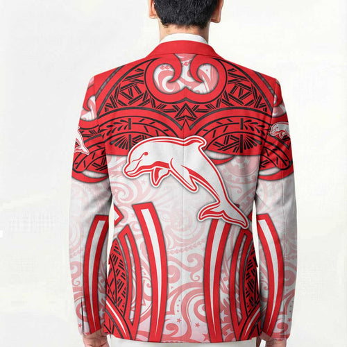 Dolphins Rugby Blazer Polynesian Tribal Dolphin Warrior Red White Pattern