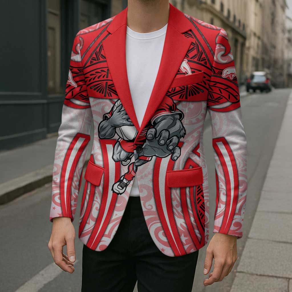 Dolphins Rugby Blazer Polynesian Tribal Dolphin Warrior Red White Pattern