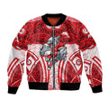 Dolphins Rugby Bomber Jacket Polynesian Tribal Dolphin Warrior Red White Pattern