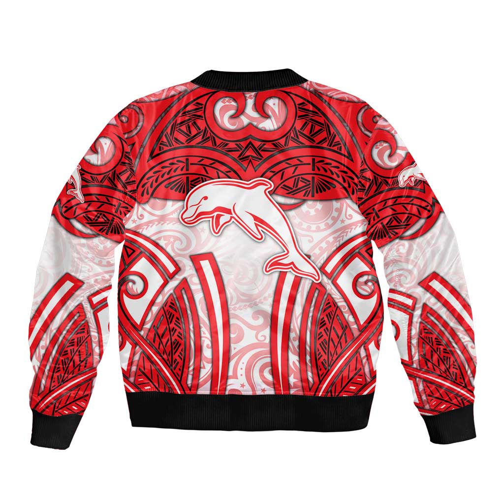 Dolphins Rugby Bomber Jacket Polynesian Tribal Dolphin Warrior Red White Pattern