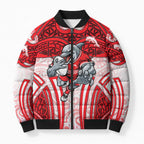 Dolphins Rugby Bomber Puffer Jacket Polynesian Tribal Dolphin Warrior Red White Pattern