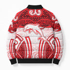 Dolphins Rugby Bomber Puffer Jacket Polynesian Tribal Dolphin Warrior Red White Pattern