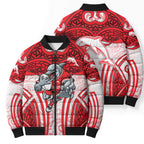 Dolphins Rugby Bomber Puffer Jacket Polynesian Tribal Dolphin Warrior Red White Pattern