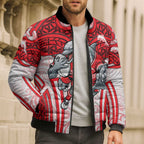 Dolphins Rugby Bomber Puffer Jacket Polynesian Tribal Dolphin Warrior Red White Pattern