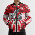 Dolphins Rugby Bomber Puffer Jacket Polynesian Tribal Dolphin Warrior Red White Pattern