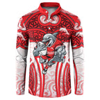 Dolphins Rugby Button Sweatshirt Polynesian Tribal Dolphin Warrior Red White Pattern