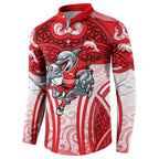 Dolphins Rugby Button Sweatshirt Polynesian Tribal Dolphin Warrior Red White Pattern