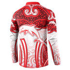 Dolphins Rugby Button Sweatshirt Polynesian Tribal Dolphin Warrior Red White Pattern