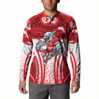 Dolphins Rugby Button Sweatshirt Polynesian Tribal Dolphin Warrior Red White Pattern