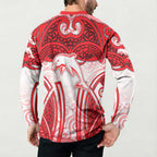 Dolphins Rugby Button Sweatshirt Polynesian Tribal Dolphin Warrior Red White Pattern