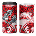 Dolphins Rugby 4 in 1 Can Cooler Tumbler Polynesian Tribal Dolphin Warrior Red White Pattern