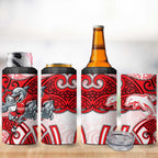 Dolphins Rugby 4 in 1 Can Cooler Tumbler Polynesian Tribal Dolphin Warrior Red White Pattern