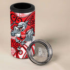 Dolphins Rugby 4 in 1 Can Cooler Tumbler Polynesian Tribal Dolphin Warrior Red White Pattern