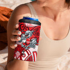 Dolphins Rugby 4 in 1 Can Cooler Tumbler Polynesian Tribal Dolphin Warrior Red White Pattern