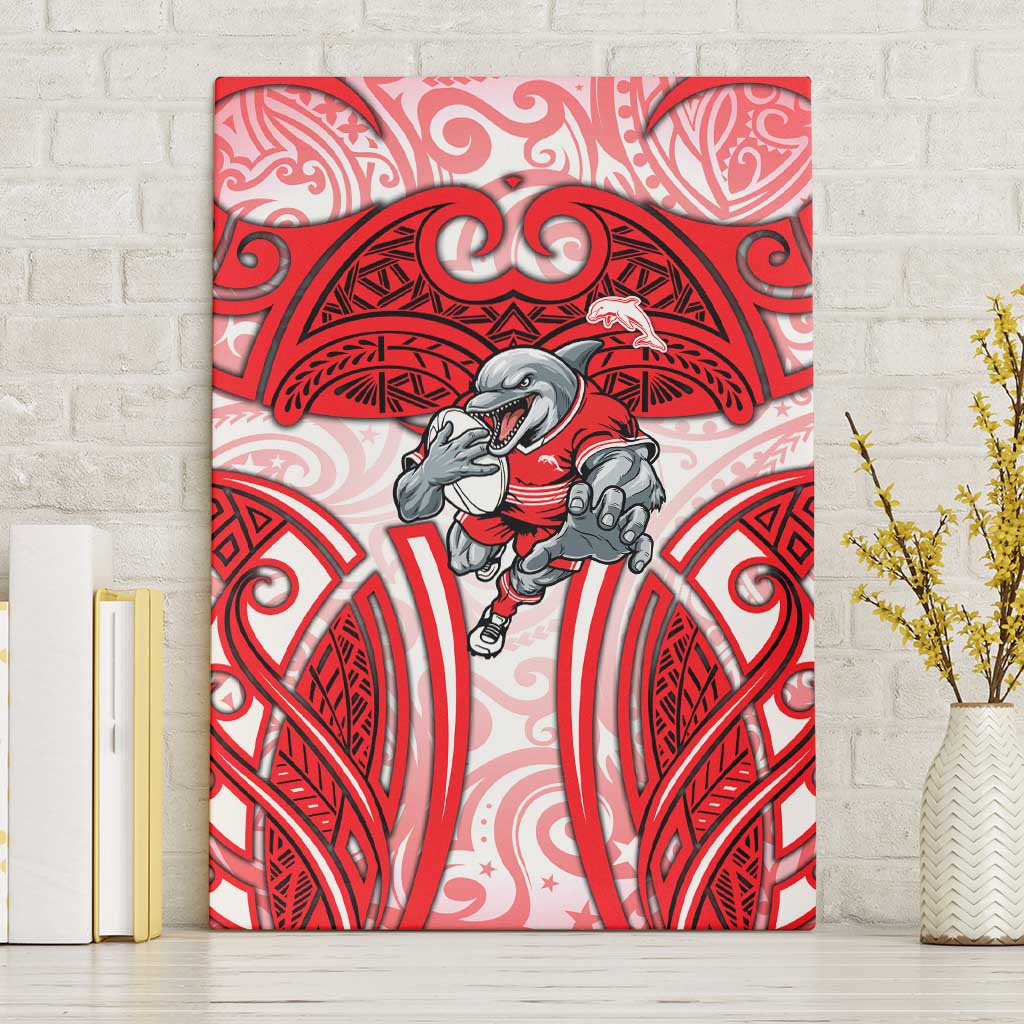 Dolphins Rugby Canvas Wall Art Polynesian Tribal Dolphin Warrior Red White Pattern