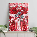 Dolphins Rugby Canvas Wall Art Polynesian Tribal Dolphin Warrior Red White Pattern