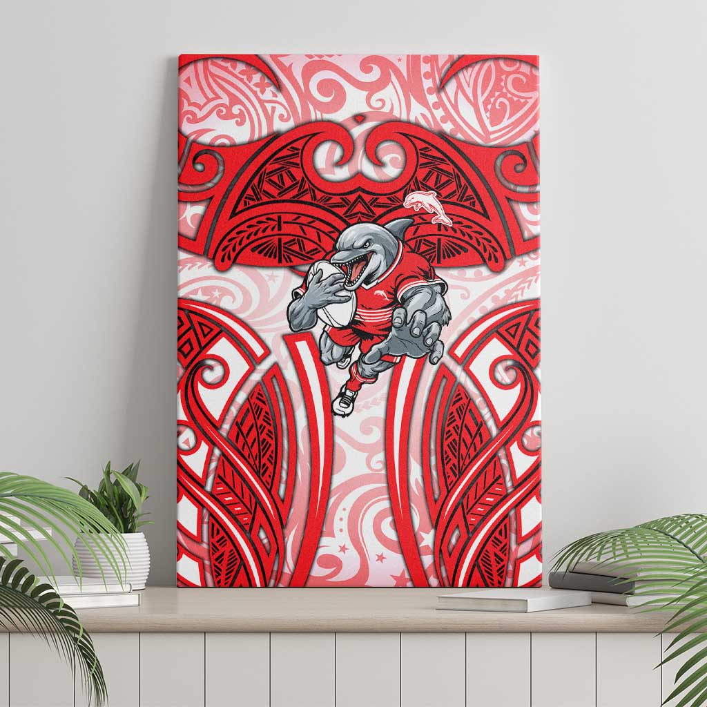 Dolphins Rugby Canvas Wall Art Polynesian Tribal Dolphin Warrior Red White Pattern