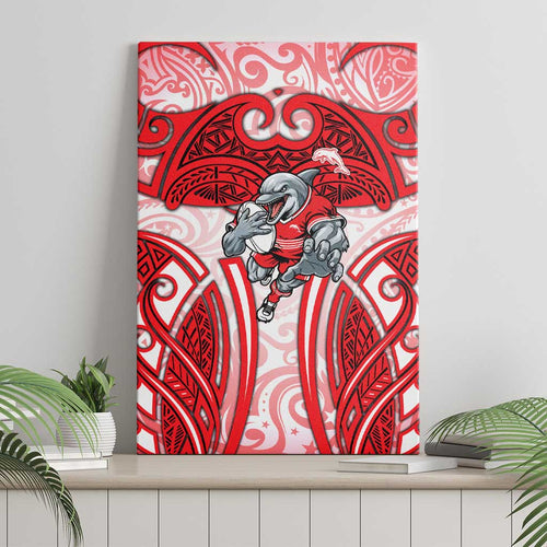Dolphins Rugby Canvas Wall Art Polynesian Tribal Dolphin Warrior Red White Pattern