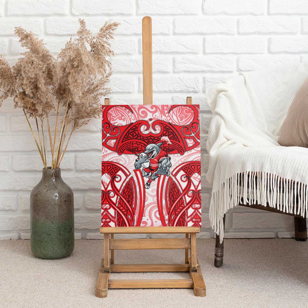 Dolphins Rugby Canvas Wall Art Polynesian Tribal Dolphin Warrior Red White Pattern