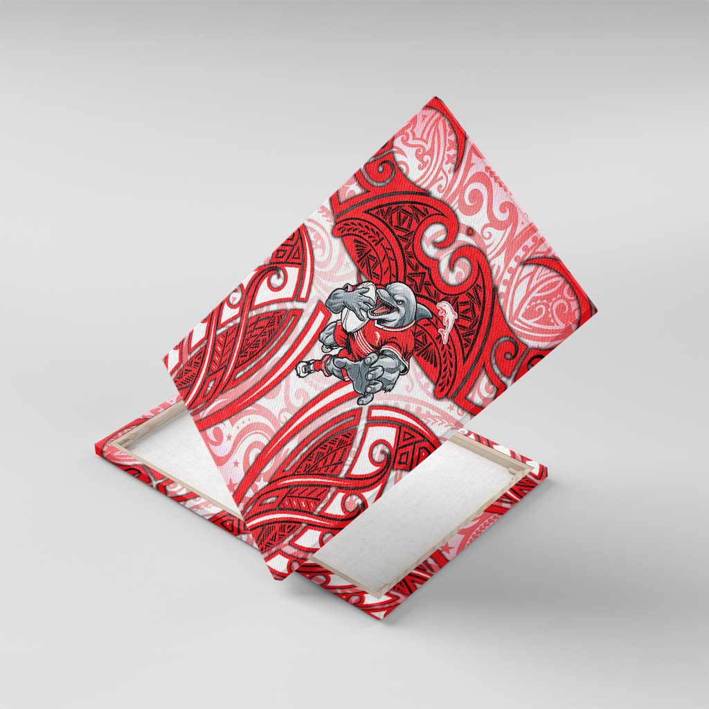 Dolphins Rugby Canvas Wall Art Polynesian Tribal Dolphin Warrior Red White Pattern