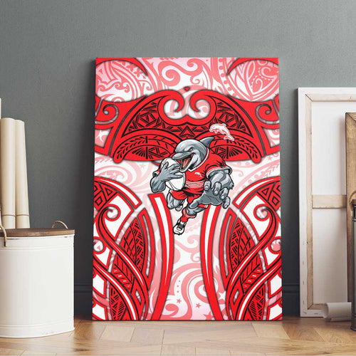 Dolphins Rugby Canvas Wall Art Polynesian Tribal Dolphin Warrior Red White Pattern