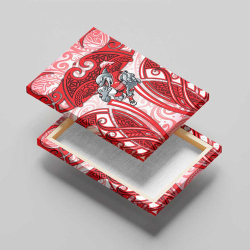 Dolphins Rugby Canvas Wall Art Polynesian Tribal Dolphin Warrior Red White Pattern