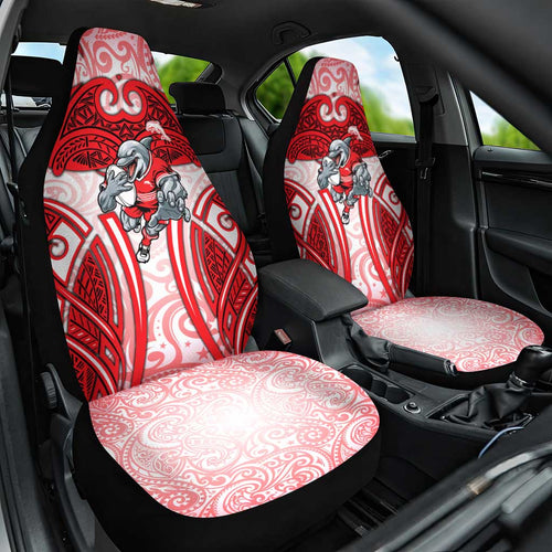 Dolphins Rugby Car Seat Cover Polynesian Tribal Dolphin Warrior Red White Pattern