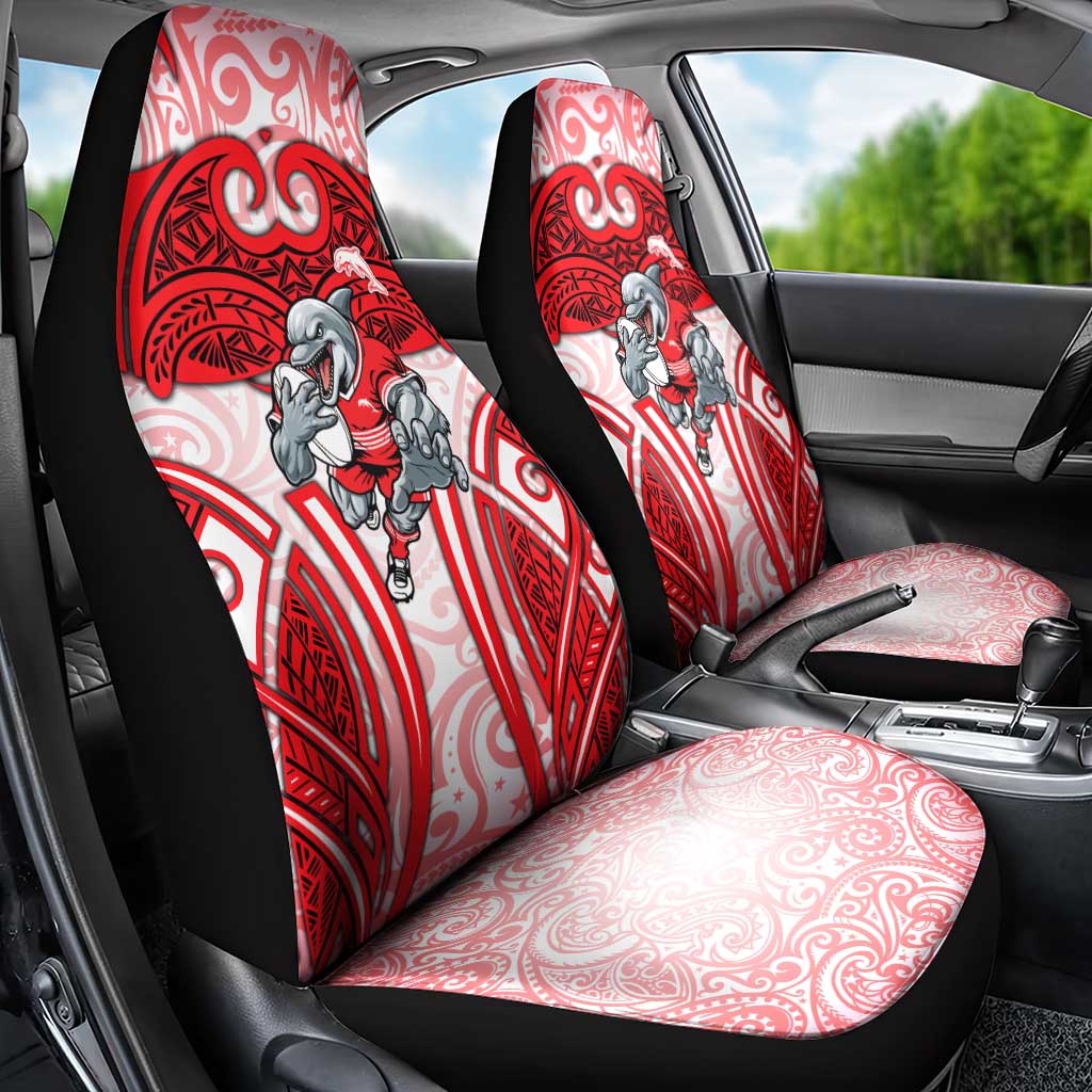 Dolphins Rugby Car Seat Cover Polynesian Tribal Dolphin Warrior Red White Pattern