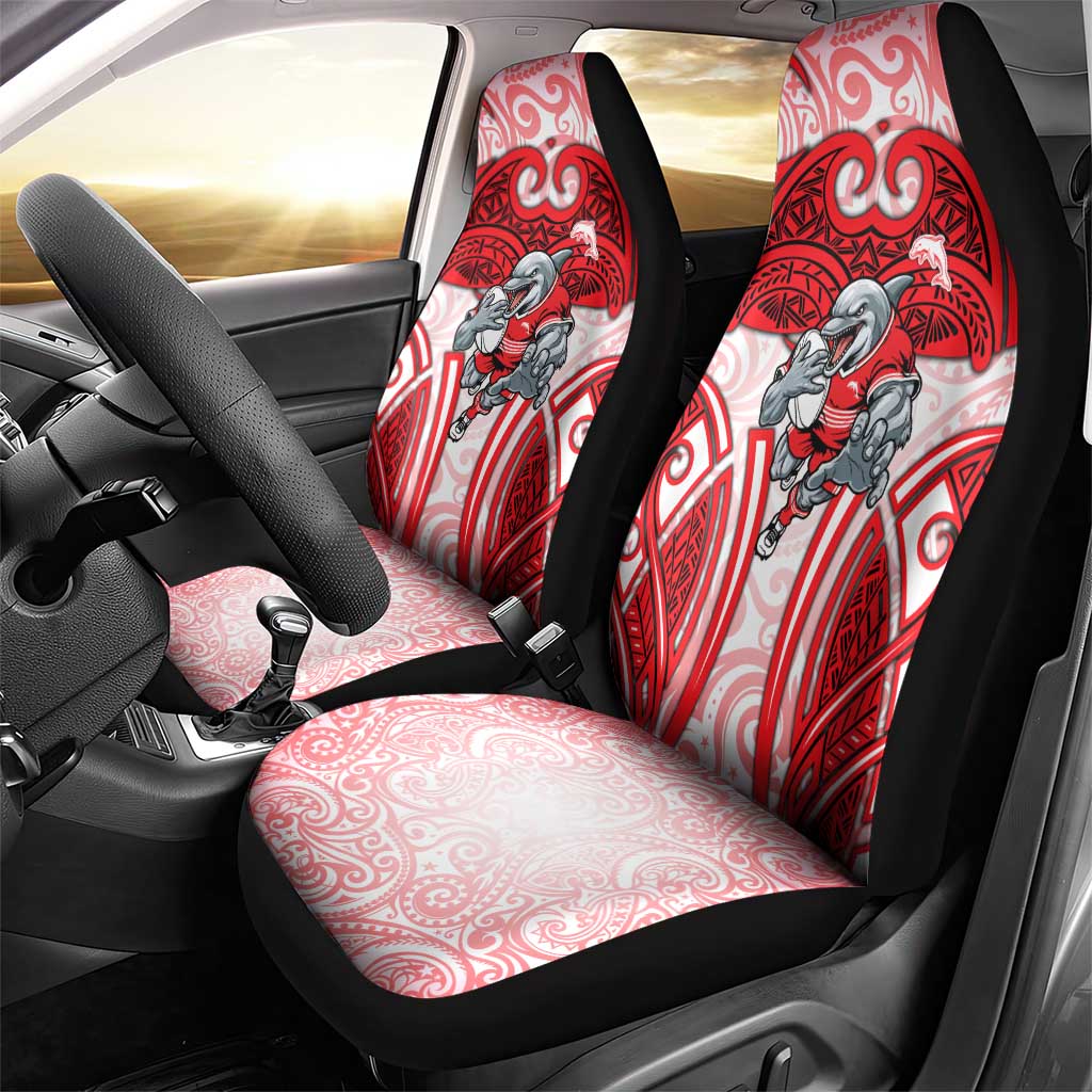 Dolphins Rugby Car Seat Cover Polynesian Tribal Dolphin Warrior Red White Pattern