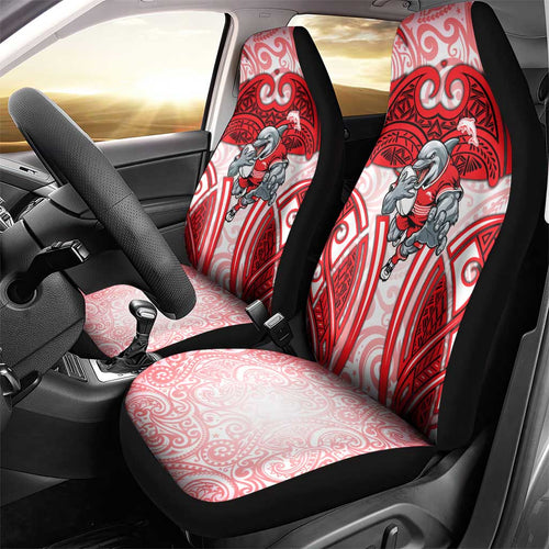 Dolphins Rugby Car Seat Cover Polynesian Tribal Dolphin Warrior Red White Pattern