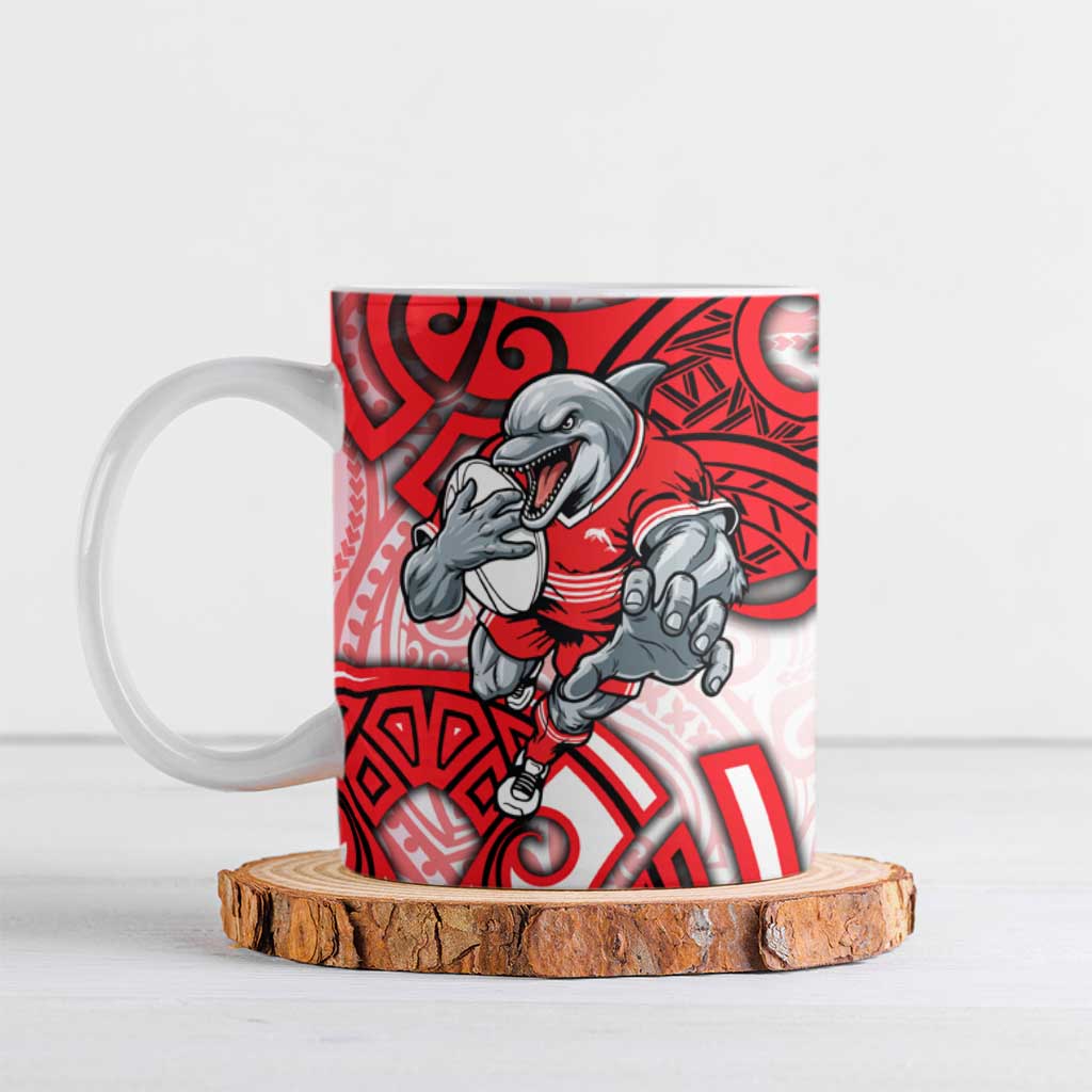 Dolphins Rugby Ceramic Mug Polynesian Tribal Dolphin Warrior Red White Pattern