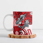 Dolphins Rugby Ceramic Mug Polynesian Tribal Dolphin Warrior Red White Pattern