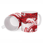Dolphins Rugby Ceramic Mug Polynesian Tribal Dolphin Warrior Red White Pattern