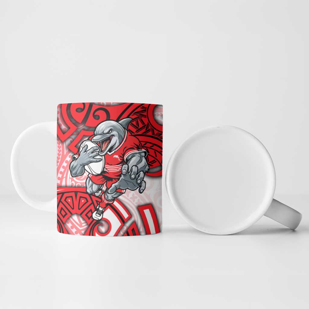 Dolphins Rugby Ceramic Mug Polynesian Tribal Dolphin Warrior Red White Pattern