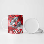 Dolphins Rugby Ceramic Mug Polynesian Tribal Dolphin Warrior Red White Pattern