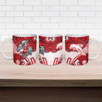 Dolphins Rugby Ceramic Mug Polynesian Tribal Dolphin Warrior Red White Pattern