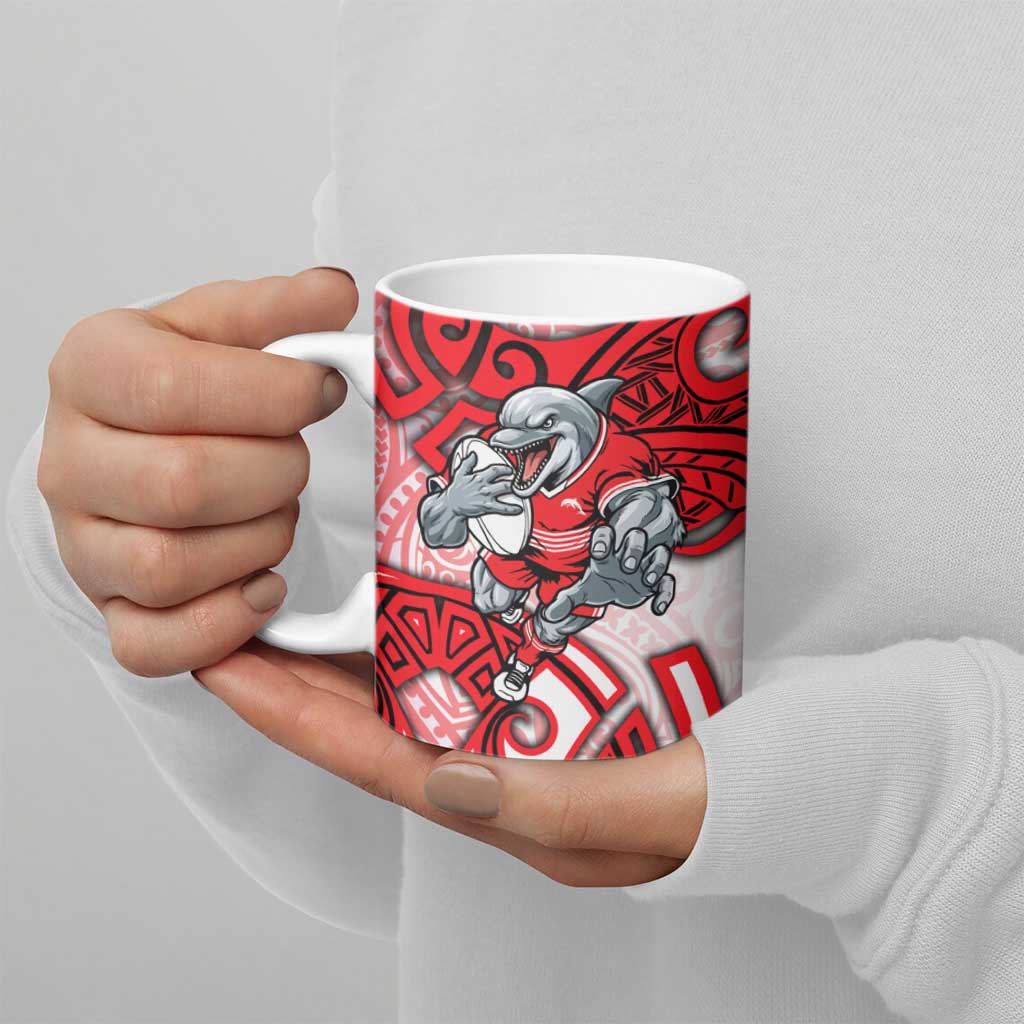Dolphins Rugby Ceramic Mug Polynesian Tribal Dolphin Warrior Red White Pattern