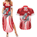 Dolphins Rugby Couples Matching Summer Maxi Dress and Hawaiian Shirt Polynesian Tribal Dolphin Warrior Red White Pattern