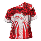 Dolphins Rugby Cross Shoulder Shirt Polynesian Tribal Dolphin Warrior Red White Pattern