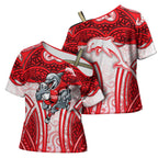 Dolphins Rugby Cross Shoulder Shirt Polynesian Tribal Dolphin Warrior Red White Pattern