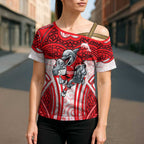 Dolphins Rugby Cross Shoulder Shirt Polynesian Tribal Dolphin Warrior Red White Pattern
