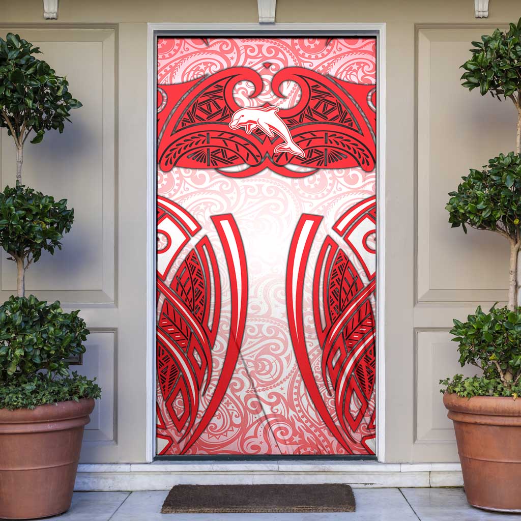 Dolphins Rugby Door Cover Polynesian Tribal Dolphin Warrior Red White Pattern