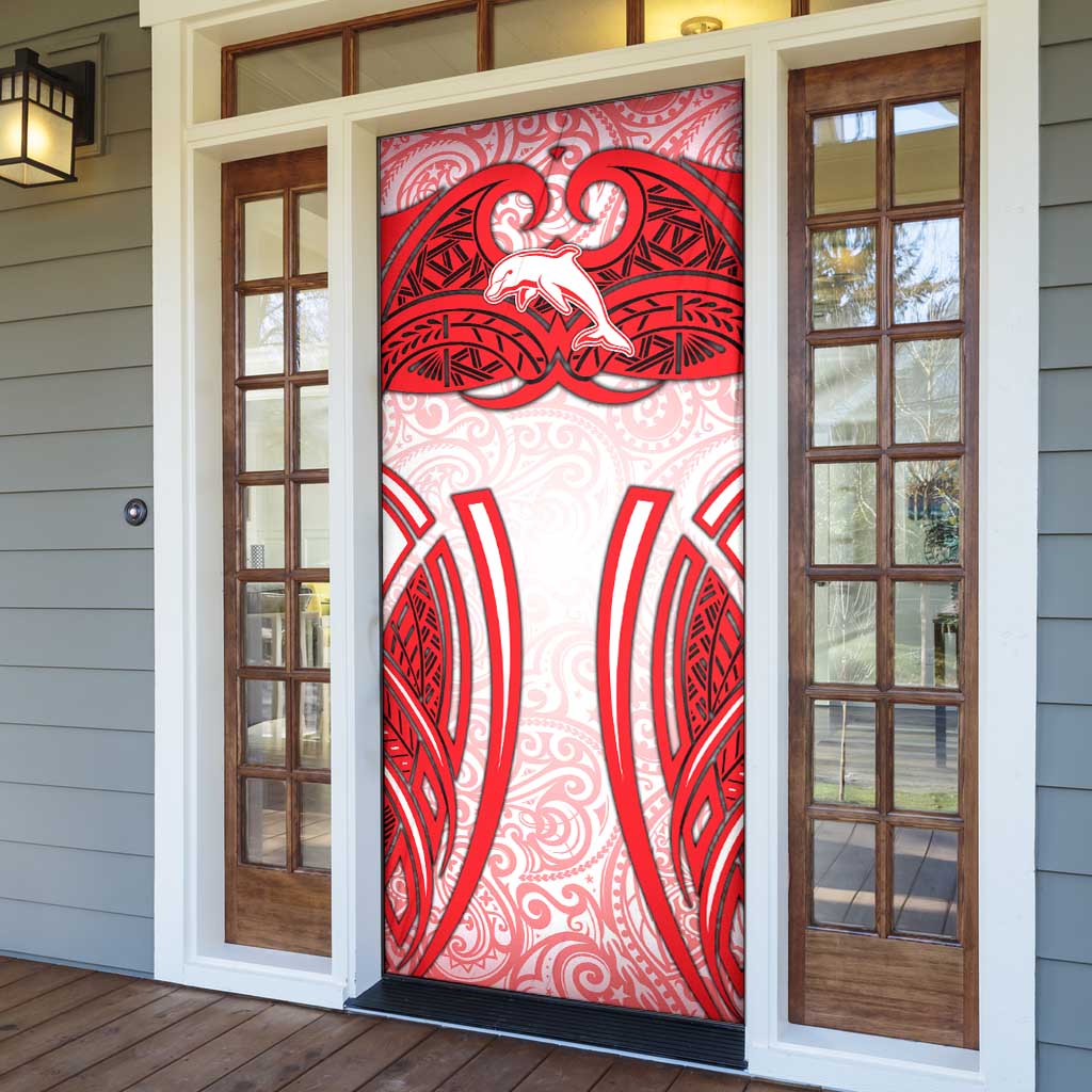 Dolphins Rugby Door Cover Polynesian Tribal Dolphin Warrior Red White Pattern