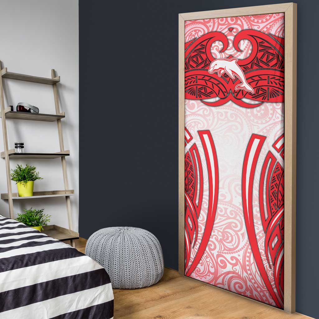 Dolphins Rugby Door Cover Polynesian Tribal Dolphin Warrior Red White Pattern
