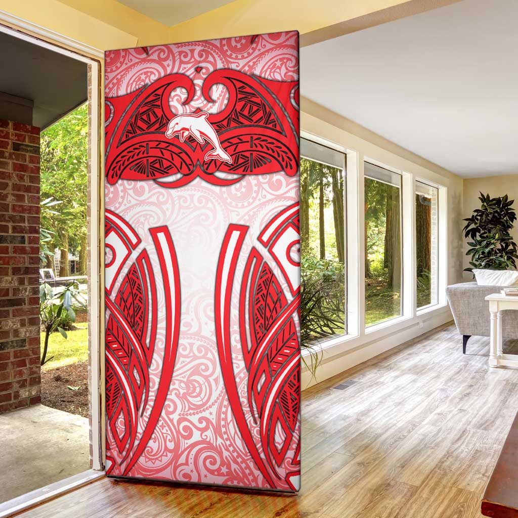 Dolphins Rugby Door Cover Polynesian Tribal Dolphin Warrior Red White Pattern
