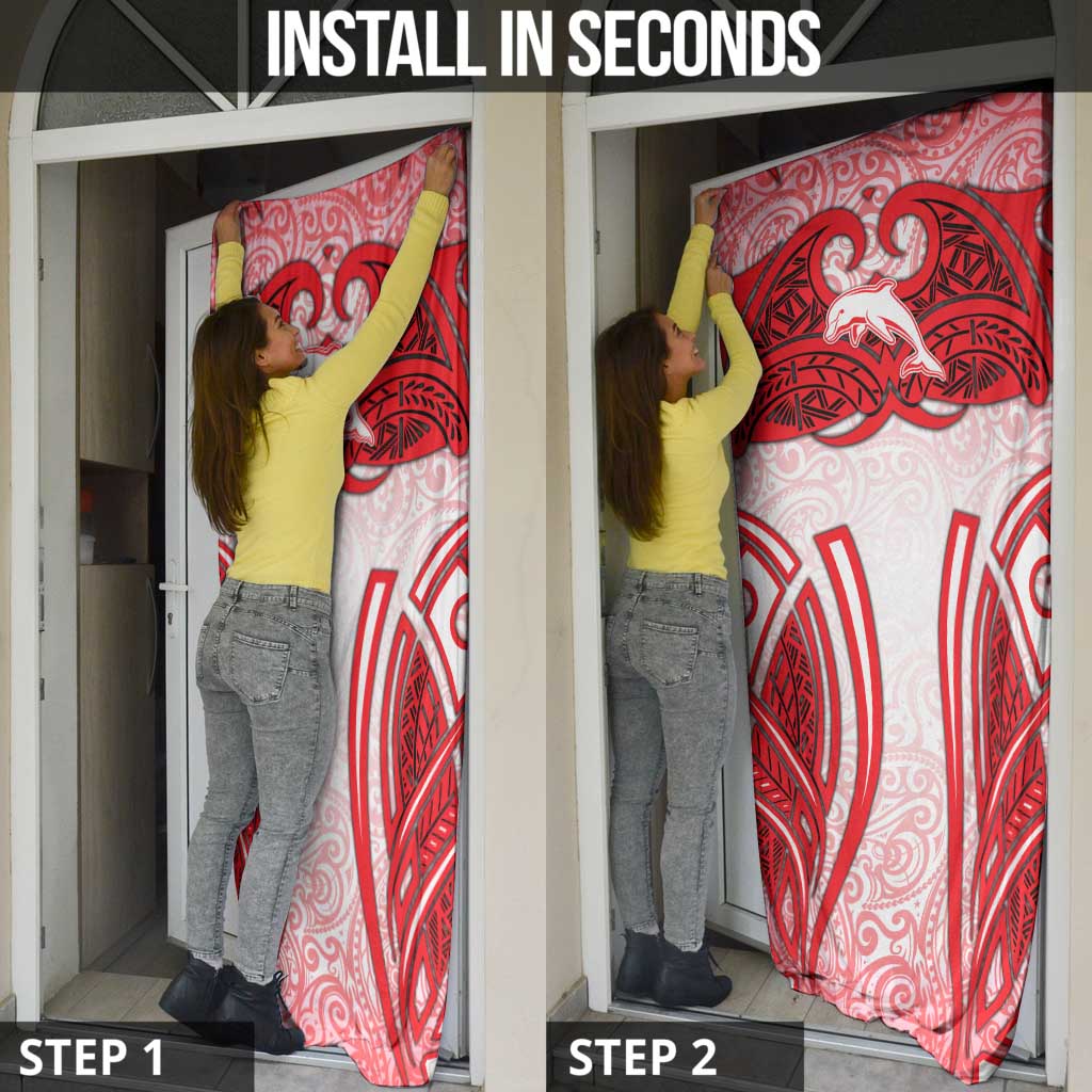 Dolphins Rugby Door Cover Polynesian Tribal Dolphin Warrior Red White Pattern