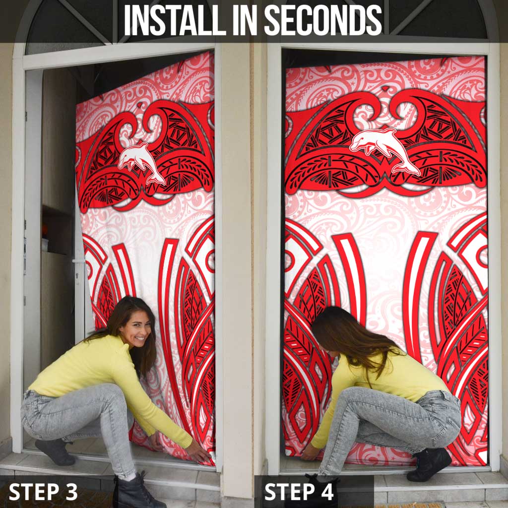 Dolphins Rugby Door Cover Polynesian Tribal Dolphin Warrior Red White Pattern