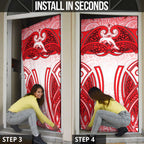 Dolphins Rugby Door Cover Polynesian Tribal Dolphin Warrior Red White Pattern